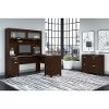 Mocha Cherry L-Desk, Hutch, and Lateral File Cabinet - Tuxedo-1