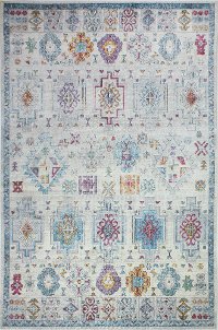 5 x 8 Medium Transitional Ivory and Blue Rug - Charleston