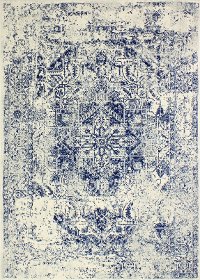 Contemporary Ivory and Blue 8 Foot Runner Rug - Everek-2