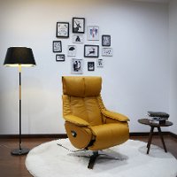Yellow Top Grain Leather Swivel Recliner - Vienna