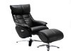 Black Top Grain Leather Swivel Recliner and Ottoman - Vienna-2