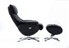 Black Top Grain Leather Swivel Recliner and Ottoman - Vienna-3