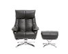 Black Top Grain Leather Swivel Recliner and Ottoman - Vienna-5