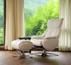 White Top Grain Leather Swivel Recliner and Ottoman - Vienna