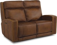 Rustic Brown Leather Power Reclining Loveseat - Archer