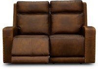Rustic Brown Leather Power Reclining Loveseat - Archer-4