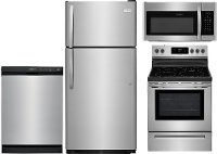 KIT Frigidaire 4 Piece Electric Kitchen Appliance Package with Top Freezer Refrigerator - Stainless Steel