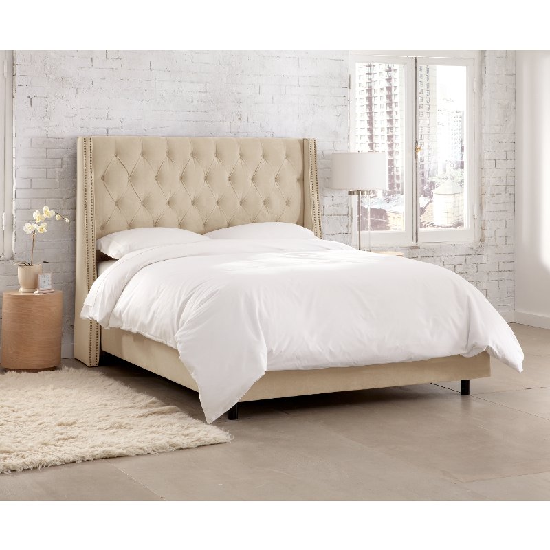 Cream Tufted Wingback Queen Upholstered Bed