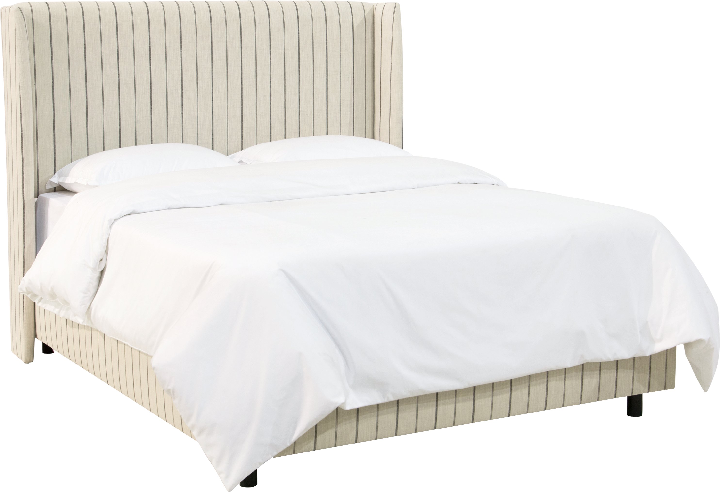 432BEDFRTGLC Cream Striped Wingback Queen Upholstered Bed-1