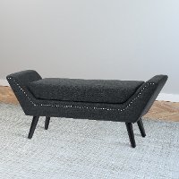 Dark Gray Fabric Bench with Nailhead Trim