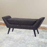 Dark Brown Fabric Bench with Nailhead Trim