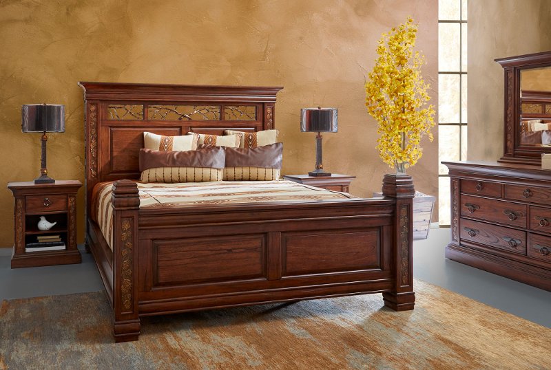 rustic traditional brown 4 piece queen bedroom set - aspen