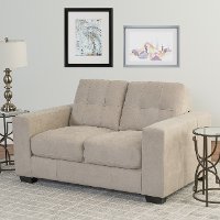 Beige Chenille Fabric Loveseat - Club