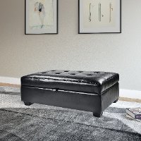 Black Bonded Leather Ottoman with Storage - Antonio
