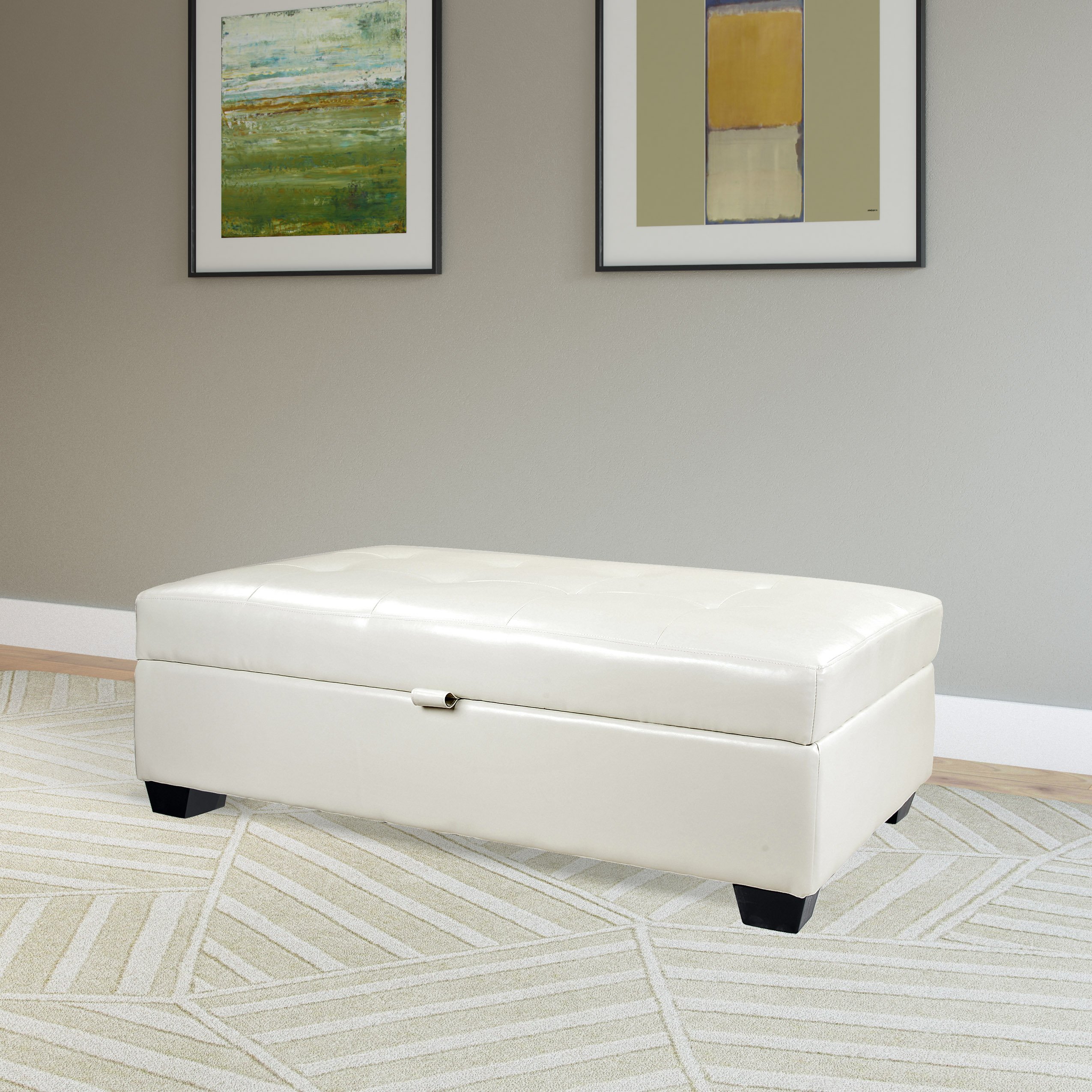 White Bonded Leather Ottoman with Storage - Antonio-1