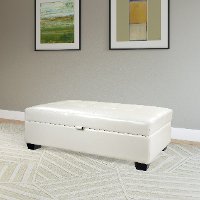 White Bonded Leather Ottoman with Storage - Antonio