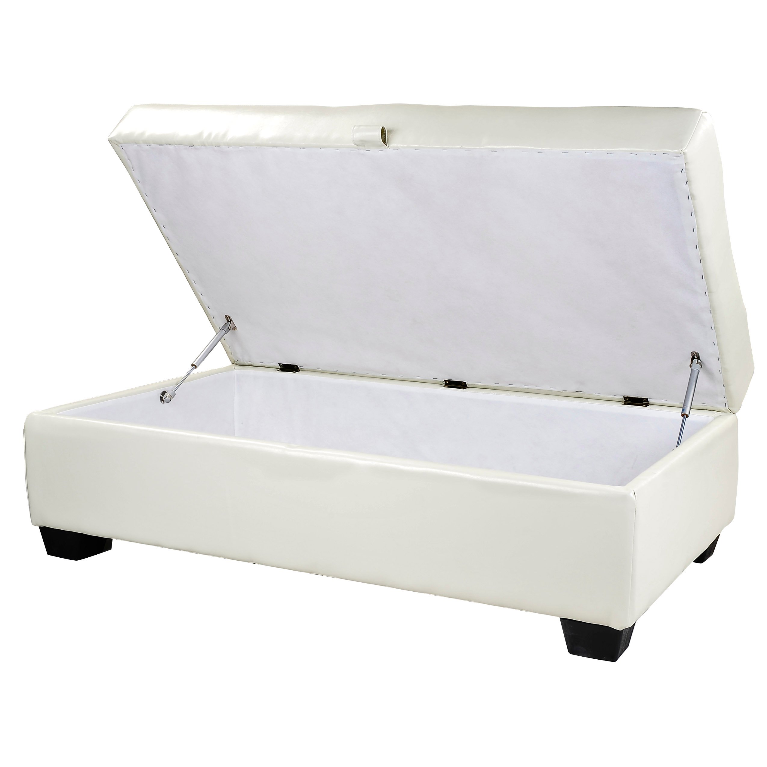 White Bonded Leather Ottoman with Storage - Antonio-3