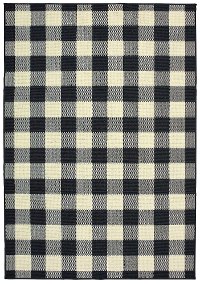 5 x 7 Medium Plaid Black and Ivory Indoor-Outdoor Rug - Marina