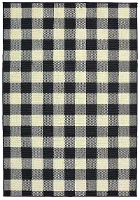 5 x 7 Medium Plaid Black and Ivory Indoor-Outdoor Rug - Marina