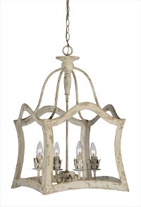 Distressed Cream 4-Light Pendant Chandelier - Aubrey