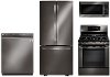KIT LG 4 Piece Gas Kitchen Appliance Package with 21.8 cu. ft. French Door Refrigerator - Black Stainless Steel