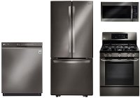 KIT LG 4 Piece Gas Kitchen Appliance Package with 21.8 cu. ft. French Door Refrigerator - Black Stainless Steel