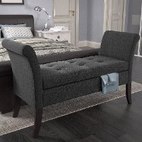 Dark Gray Scrolled Arm Storage Bench - Antonio