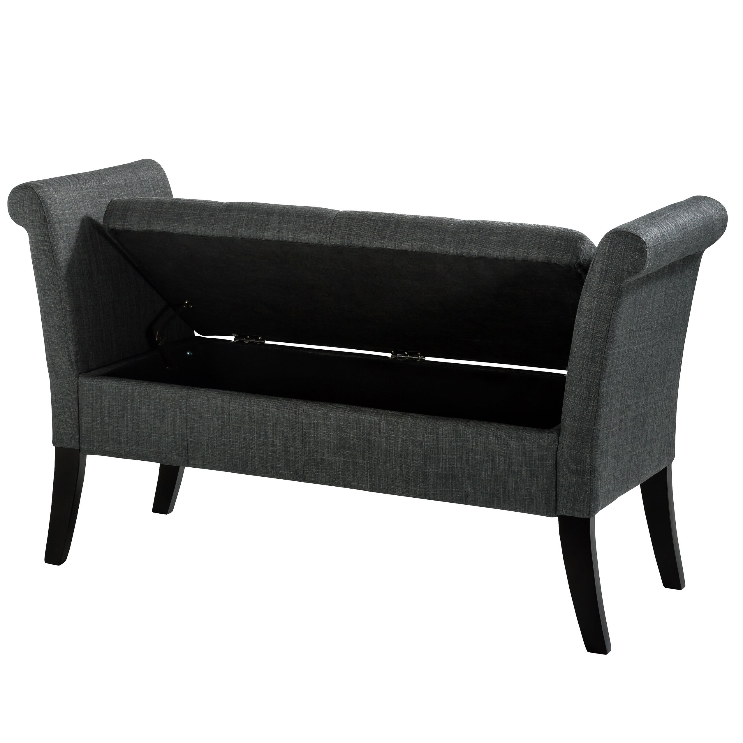 Dark Gray Scrolled Arm Storage Bench - Antonio-3