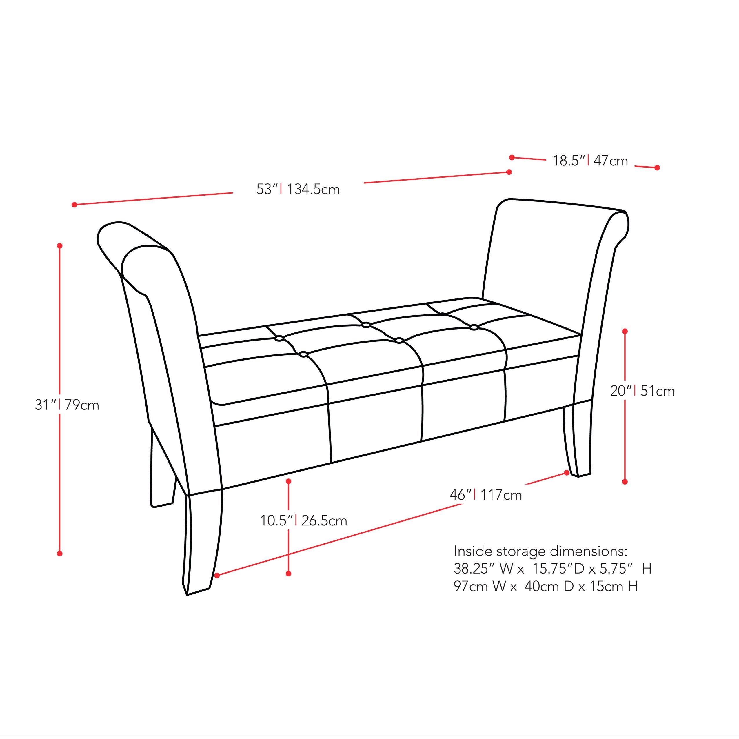 Dark Gray Scrolled Arm Storage Bench - Antonio-4