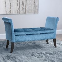 Blue Velvet Scrolled Arm Storage Bench - Antonio