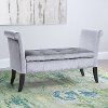 Silver Gray Velvet Scrolled Arm Storage Bench - Antonio