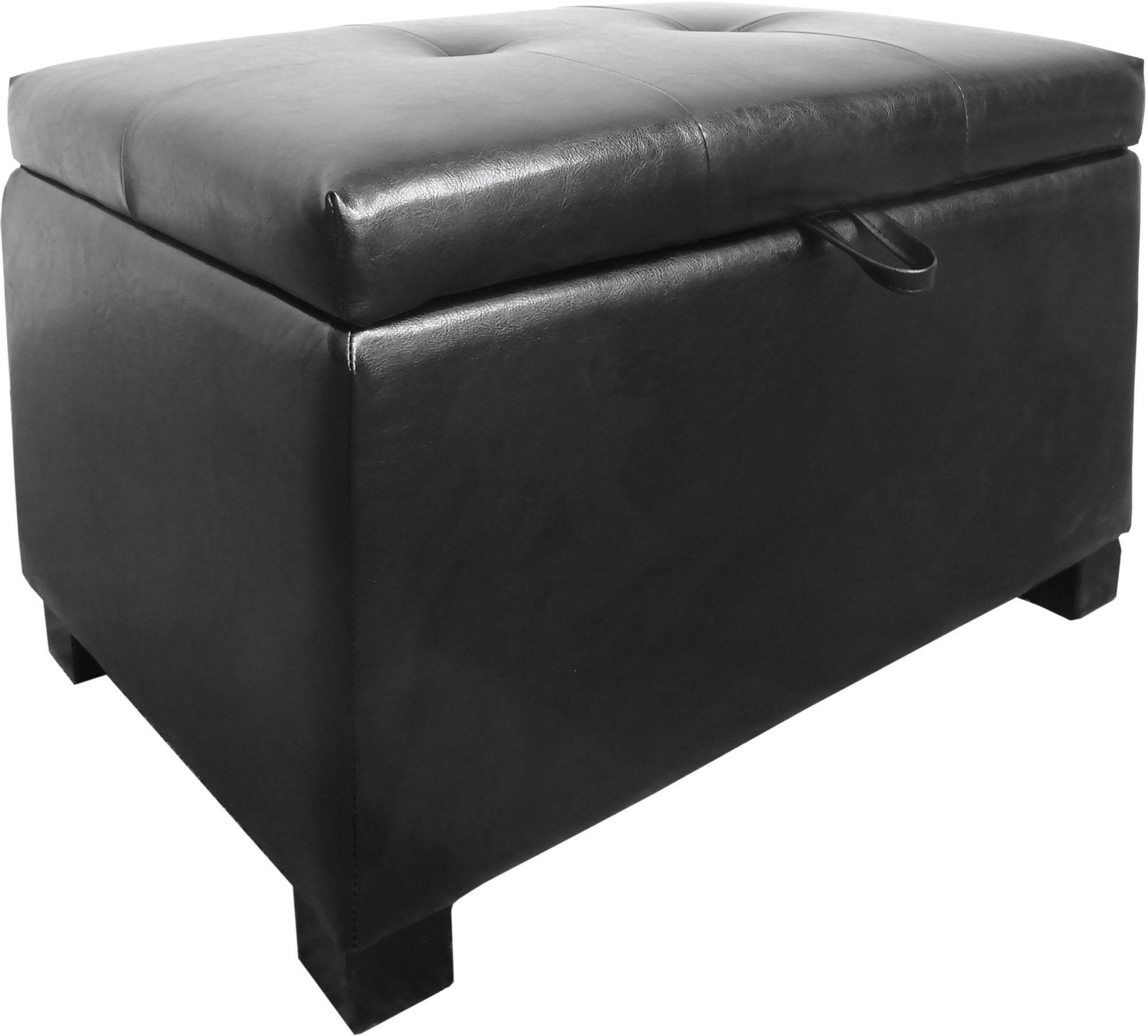Black Bonded Leather Storage Ottoman - Antonio-2