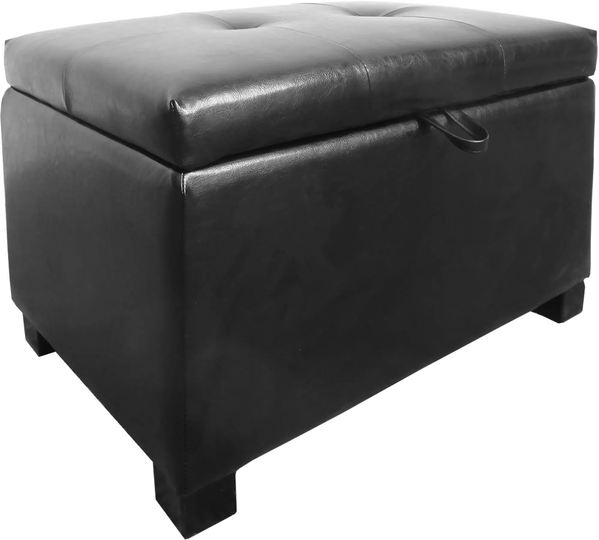 Black Bonded Leather Storage Ottoman - Antonio-2