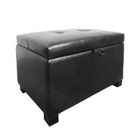 Black Bonded Leather Storage Ottoman - Antonio-2