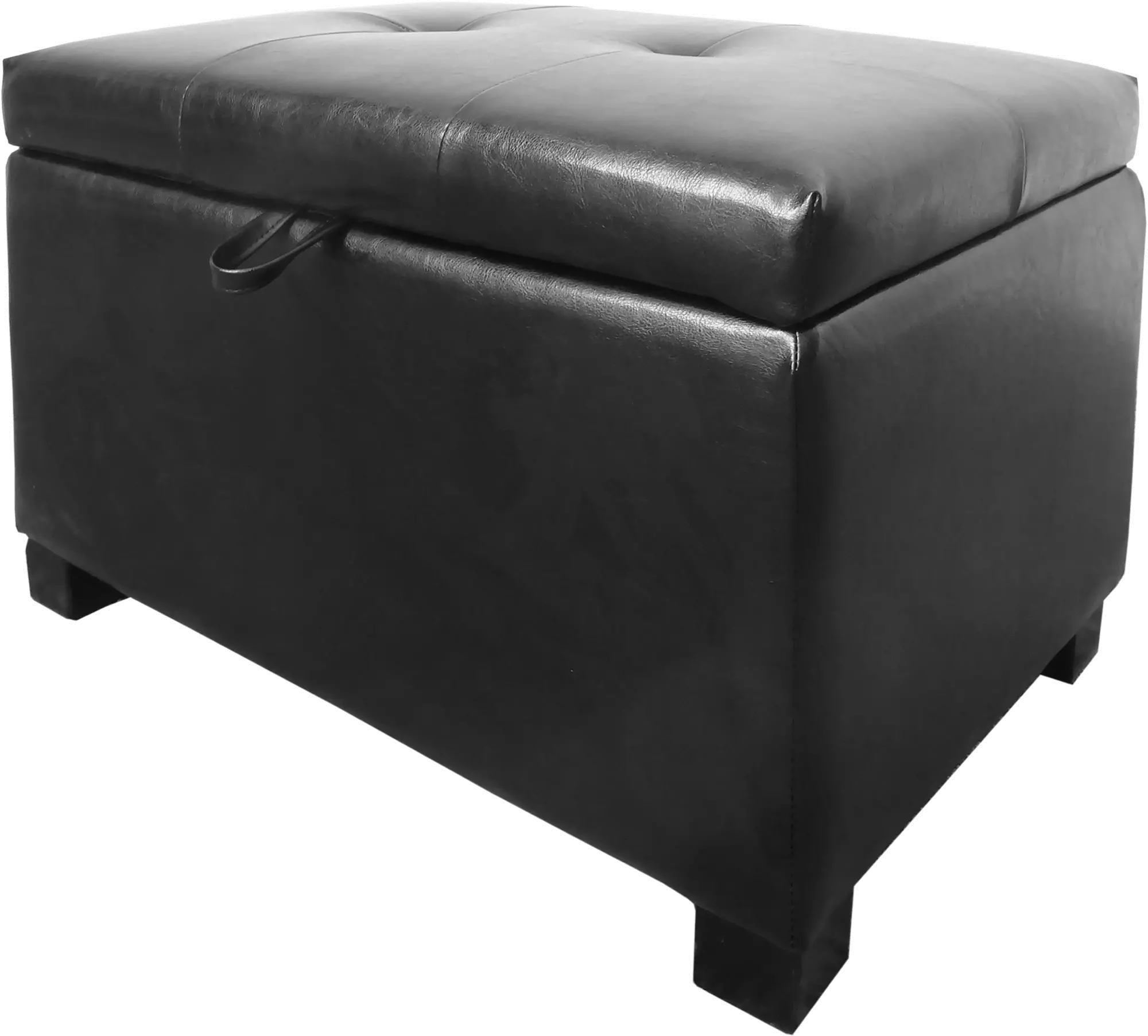 Black Bonded Leather Storage Ottoman - Antonio-3