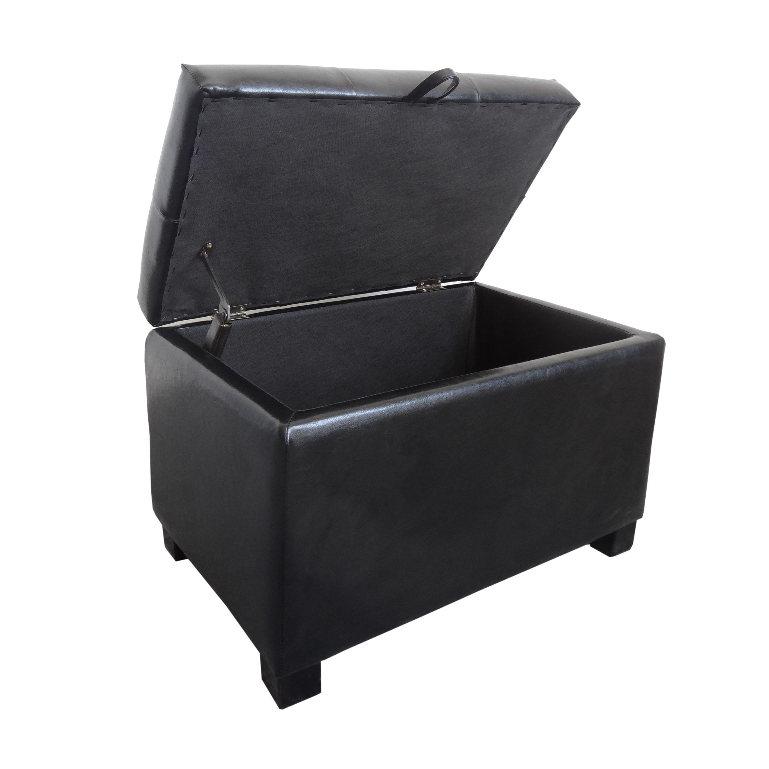Black Bonded Leather Storage Ottoman - Antonio-5