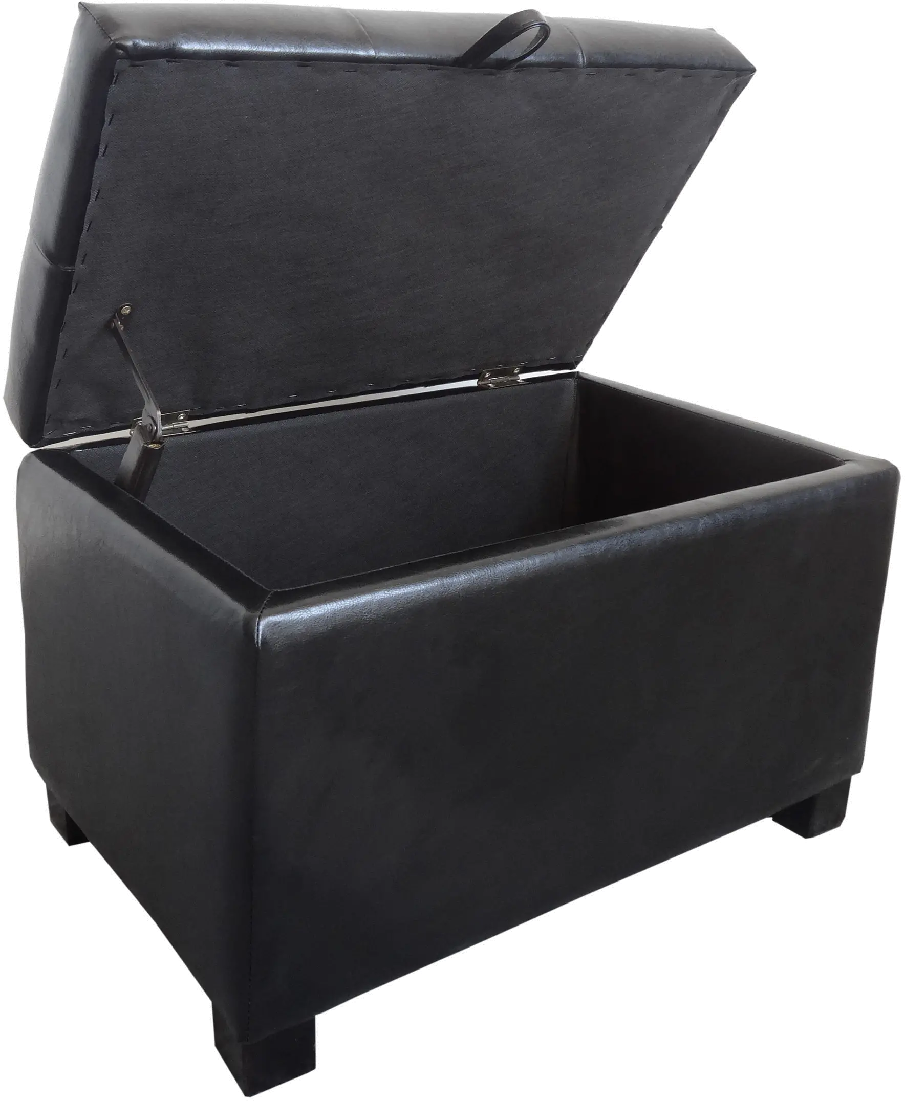 Black Bonded Leather Storage Ottoman - Antonio-5