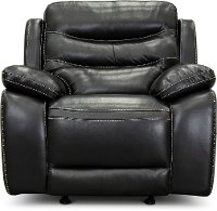 Black Leather Power Glider Recliner with Adjustable Headrest - Shawn
