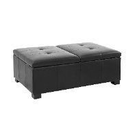 Black Bonded Leather Double Storage Ottoman - Antonio-2