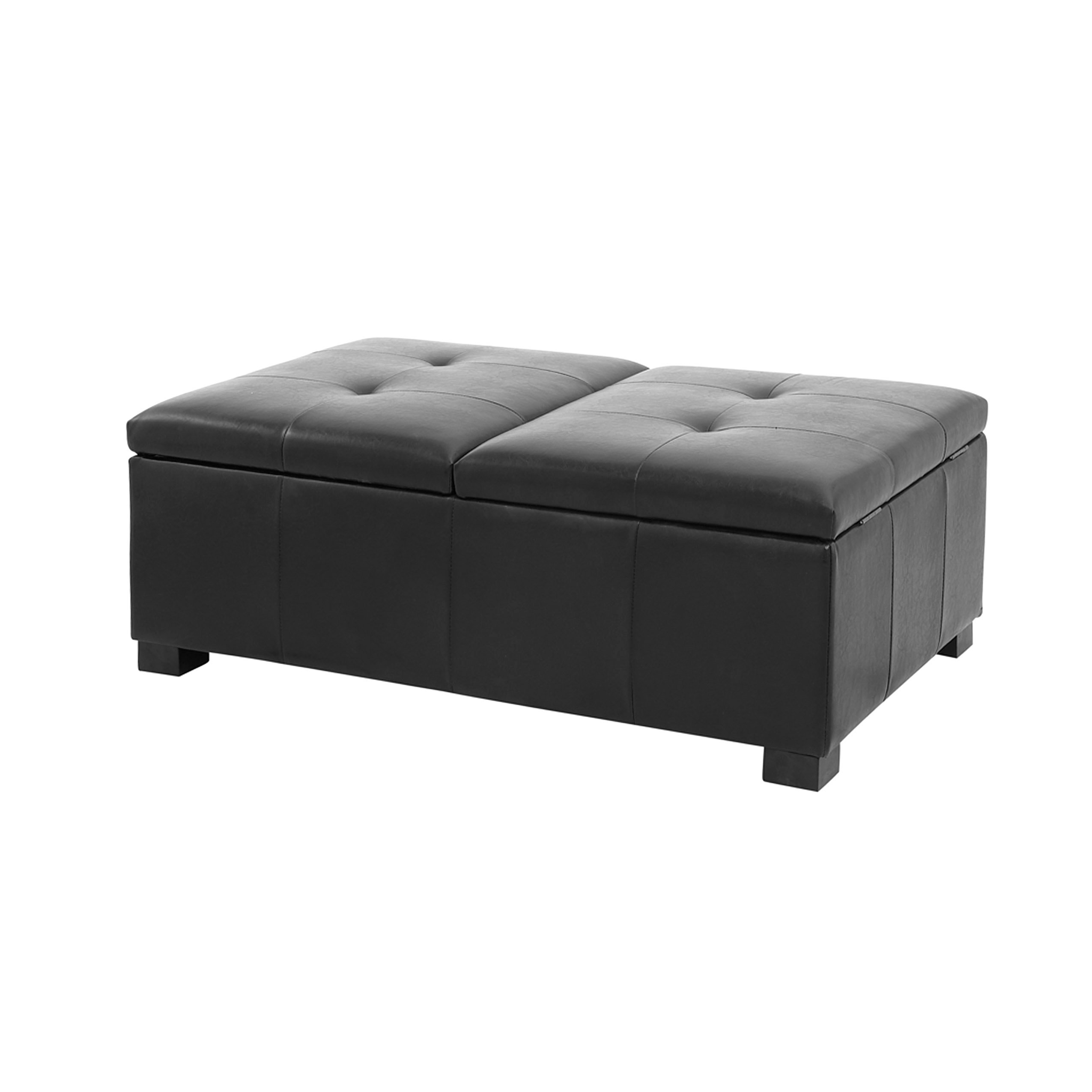 Black Bonded Leather Double Storage Ottoman - Antonio-3