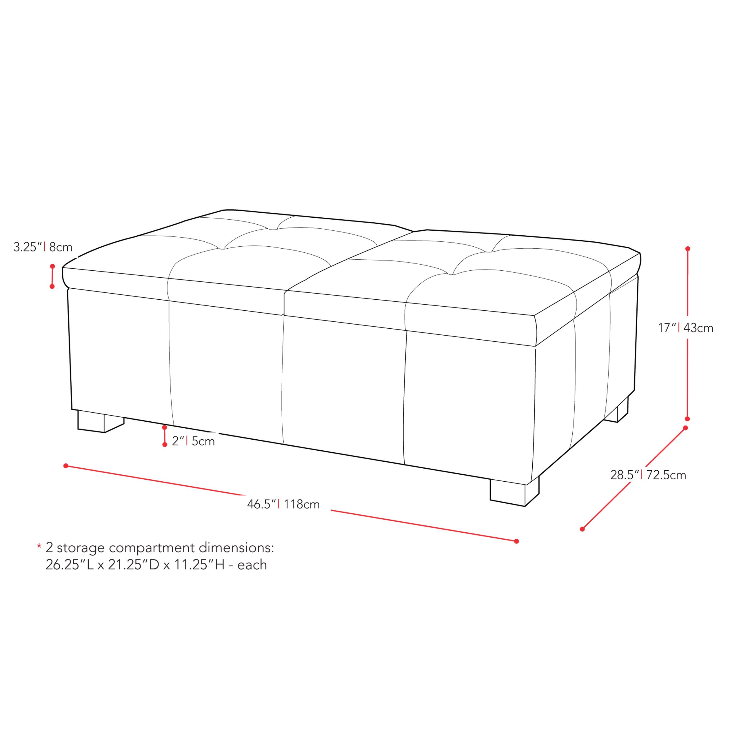 Black Bonded Leather Double Storage Ottoman - Antonio-5