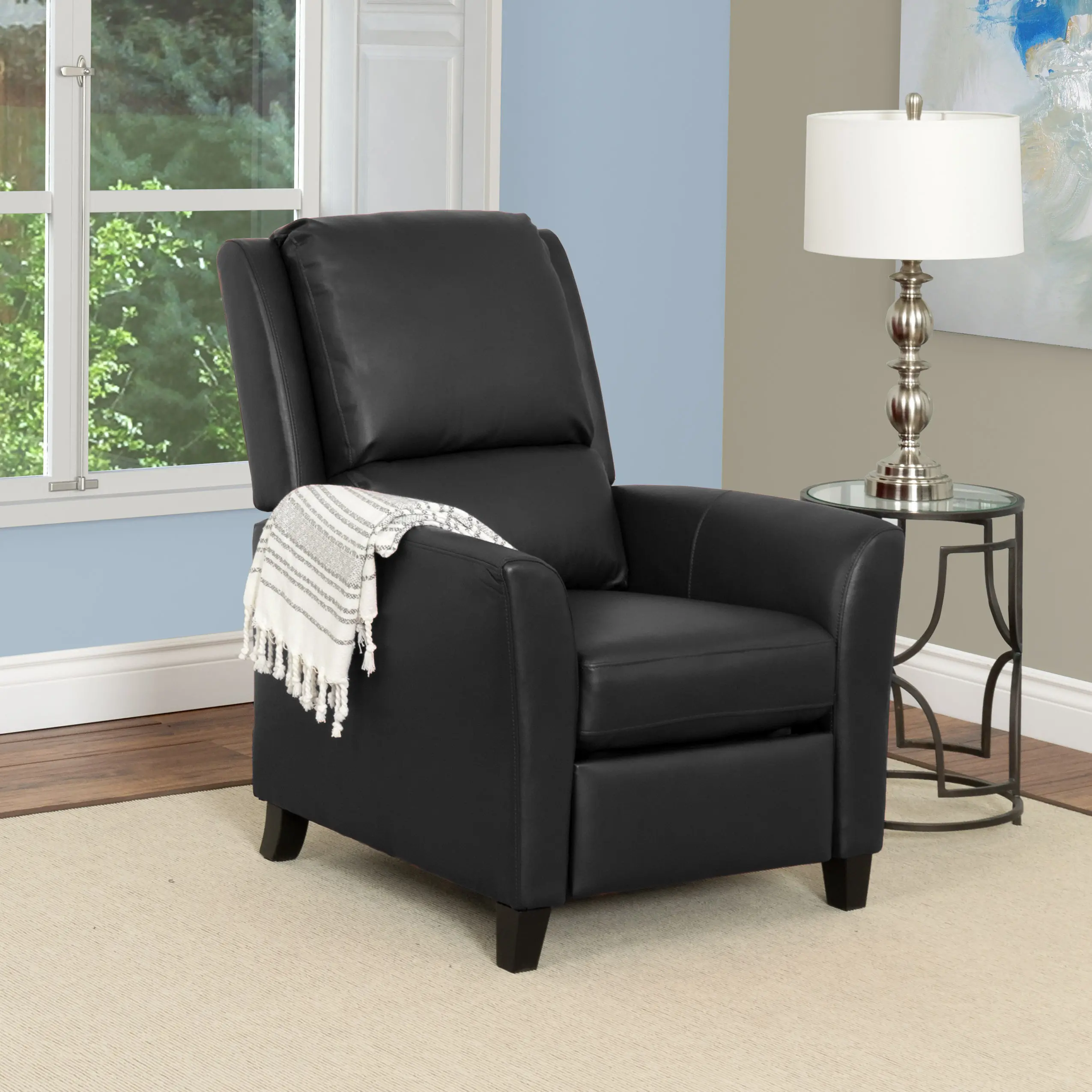 Black Bonded Leather Push-Back Recliner - Kate-1