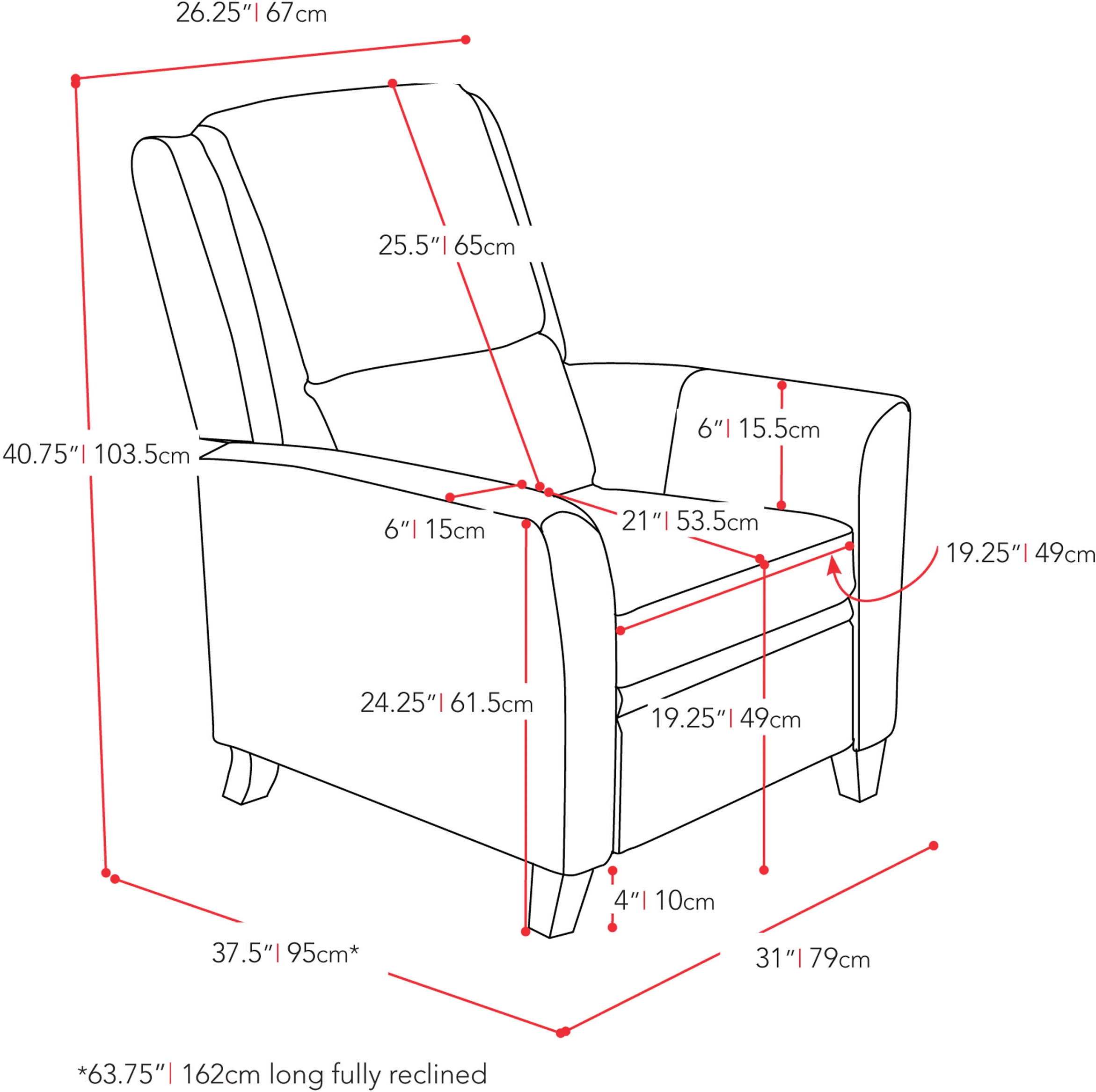 Black Bonded Leather Push-Back Recliner - Kate-5