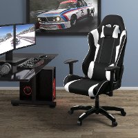 High-Back Ergonomic Black and White Gaming Desk Chair - Workspace