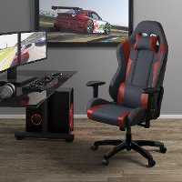 High-Back Ergonomic Gray and Red Gaming Desk Chair - Workspace
