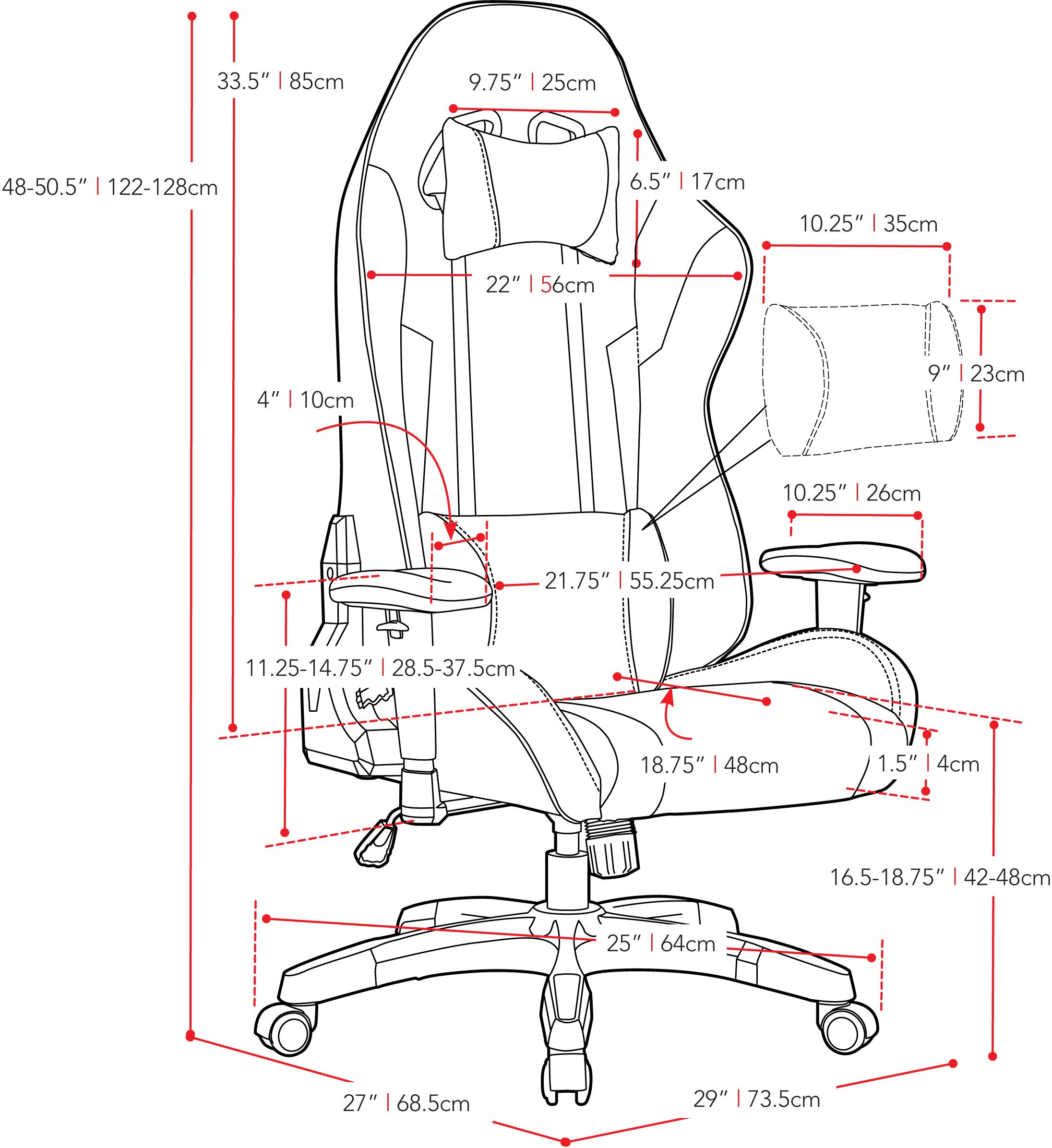 High-Back Ergonomic Gray and Red Gaming Desk Chair - Workspace-8