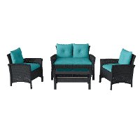 Black and Turquoise 4 Piece Wicker Furniture Set - Cascade-2
