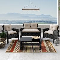 4 Piece Black and White Wicker Patio Set - Cascade