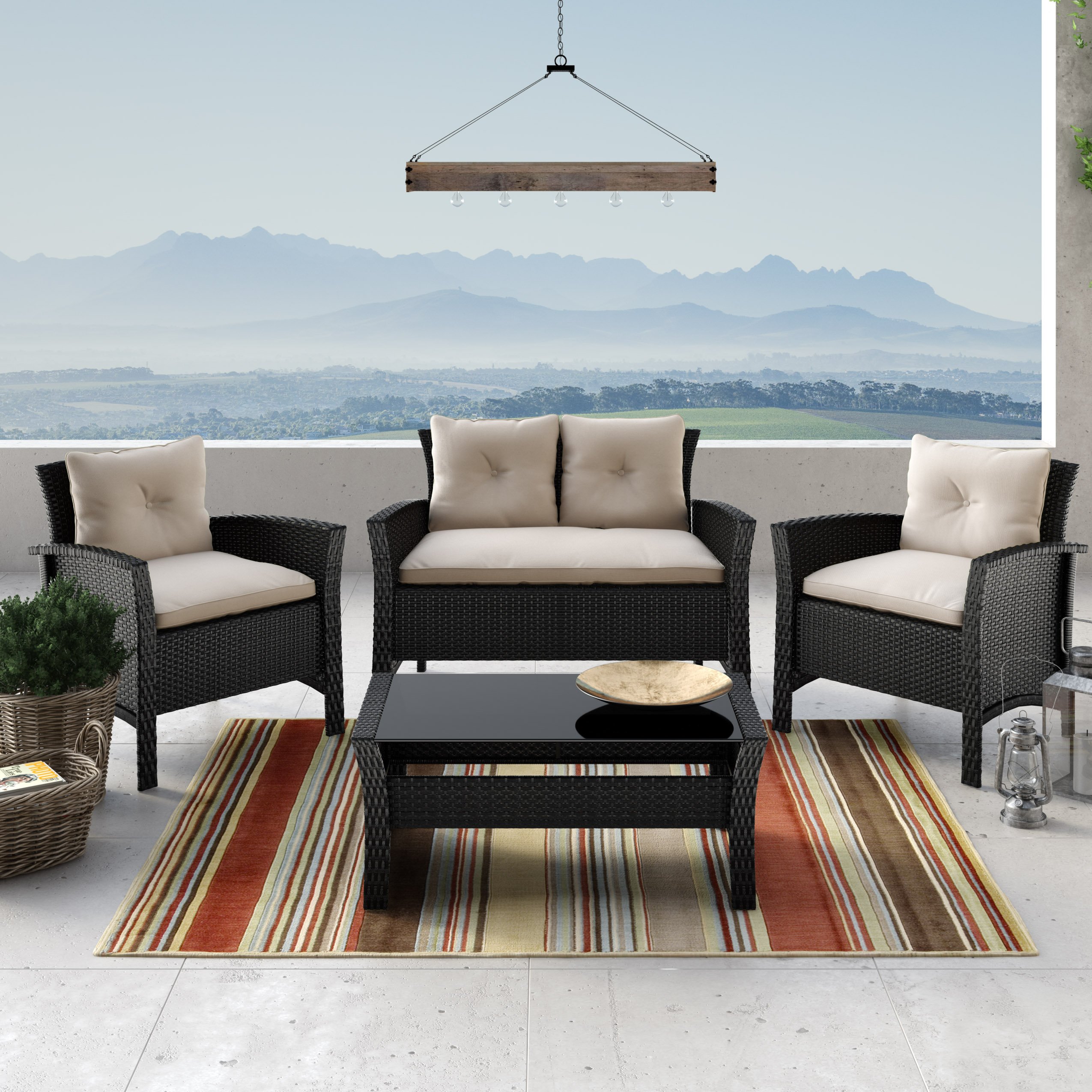 Black and White 4 Piece Wicker Furniture Set - Cascade-1