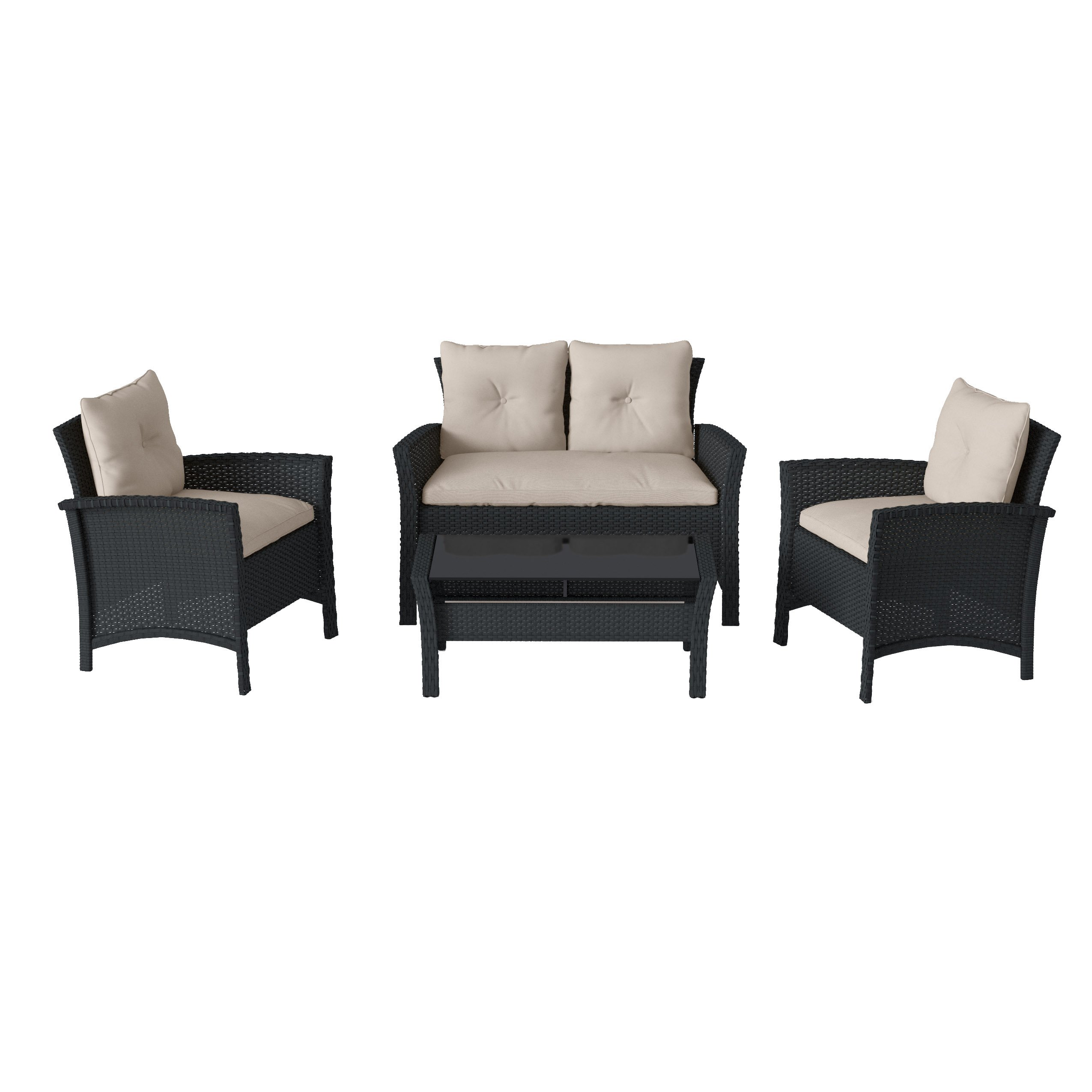 Black and White 4 Piece Wicker Furniture Set - Cascade-2